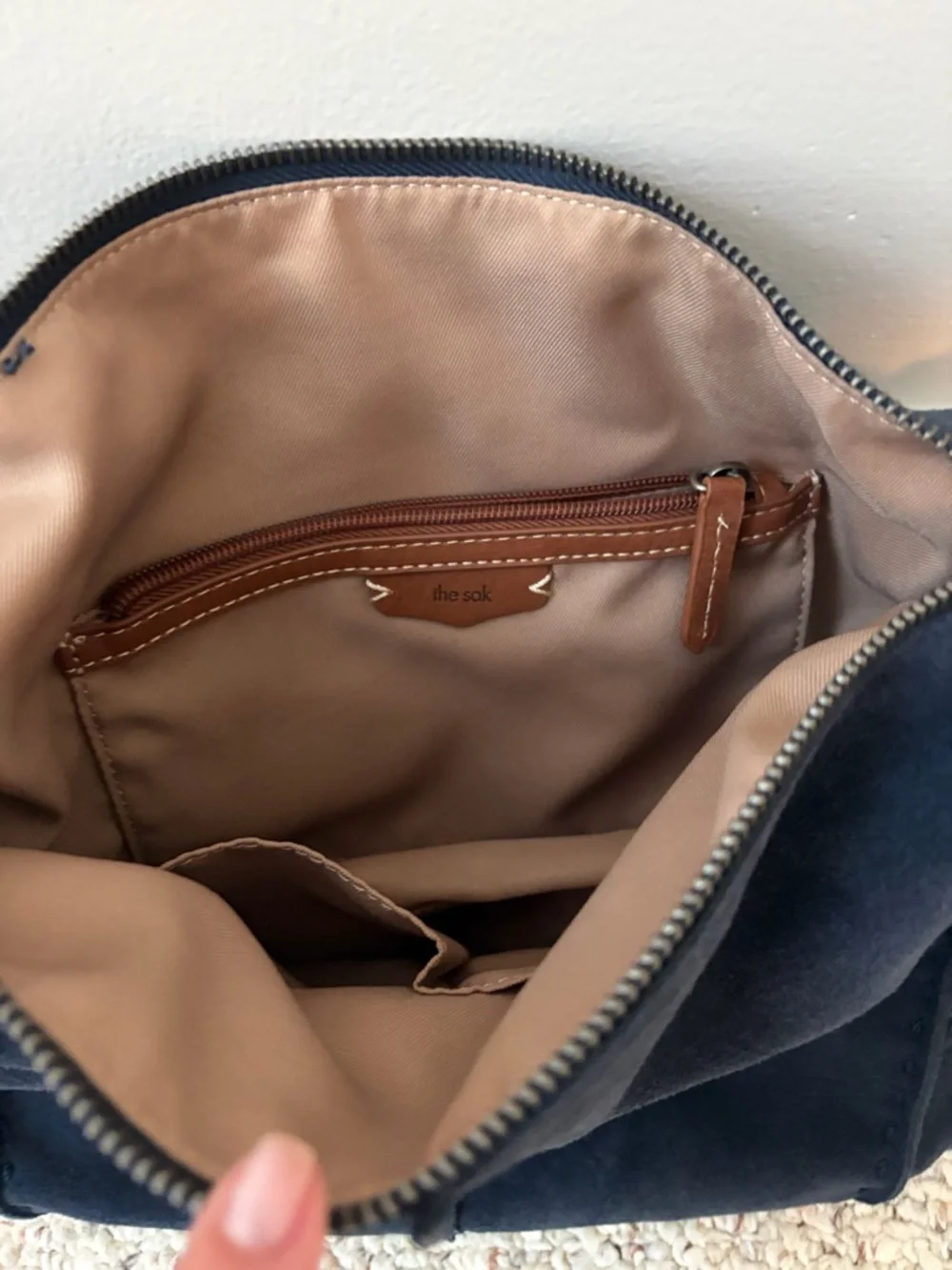 The Sak Navy Suede Shoulder Bag